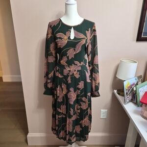 Modcloth Green and Pink Floral Long Sleeve Dress
